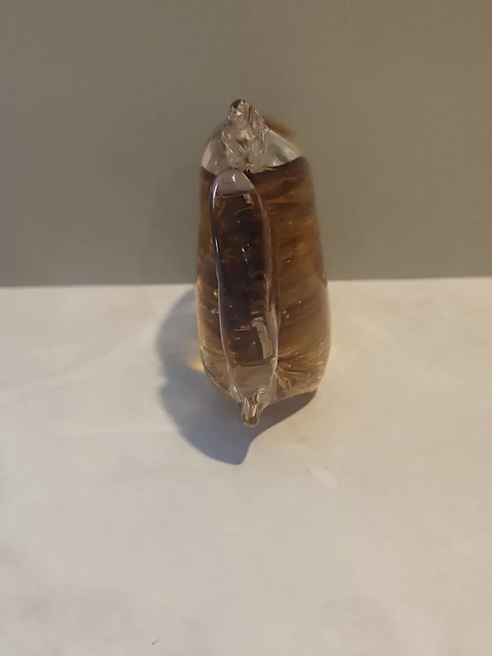 Vintage~Signed Kenneth Marine~Art Glass~Kissing Fish~Paperweight~Amber~Clear
